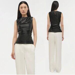 SIMKHAI Wynter Top Draped Faux leather Sleeveless in Black Size 10